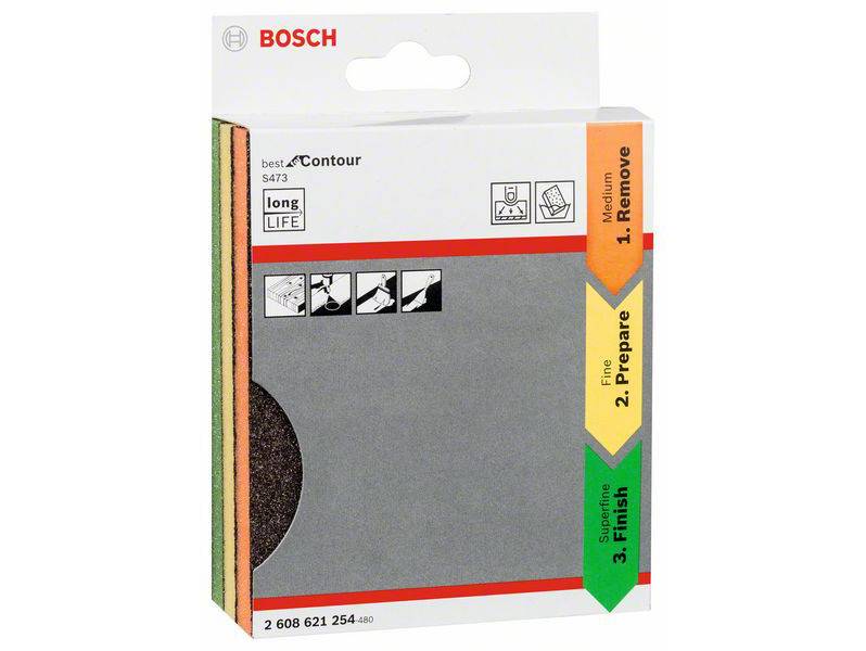 фото Набор шлифовальных губок Bosch 98x120x13, зернистости Medium (Р180-240)/Fine(Р220-320)/Super fine(Р320-500)