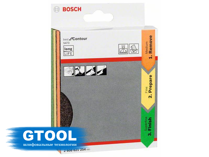 фото Набор шлифовальных губок Bosch 98x120x13, зернистости Medium (Р180-240)/Fine(Р220-320)/Super fine(Р320-500)